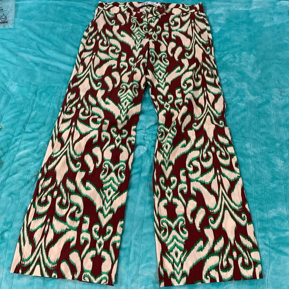 ZARA BRAND RETRO pants 100% COTTON GREEN BROWN TAN  LIGHTweight